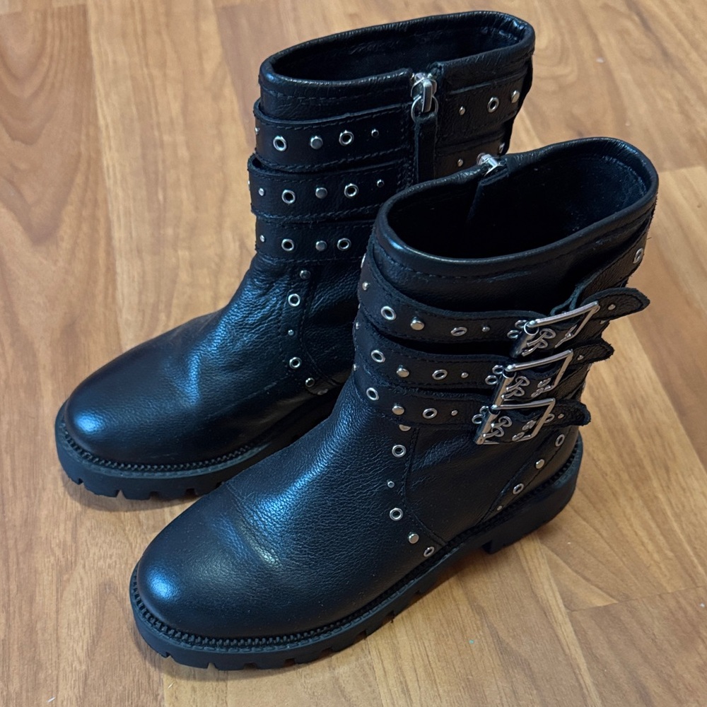 Zara Black Buckle Studded Boots